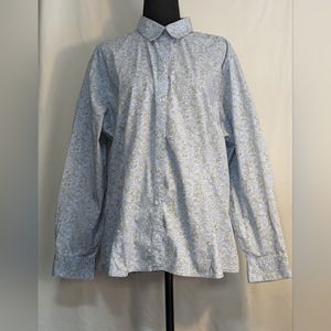 Eddie Bauer Floral Blue Print women's long sleeve button down shirt XXL H-1